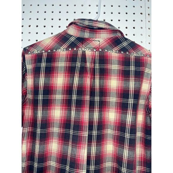 Current Elliott The Perfect School Shirt Red Revival Plaid Studded - Picture 4 of 6
